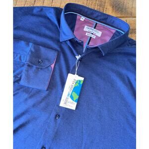 NWT Luchiano Visconti Global Mint Mens Long Sleeve Navy‎ Blue Button Down 3XL